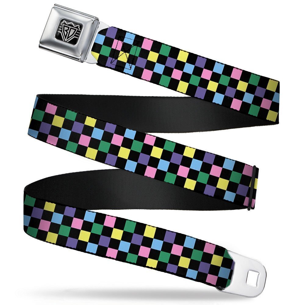 7779 Seatbelt Belt - Checker Black/Multi Pastel - 1.0" Wide - 20-36 Inches